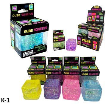 Іграшка-антистрес сквіш &laquo;Кубик з блискітками&raquo; Cube Squeeze, м&rsquo;який прозорий кубик, асорті K-1 фото