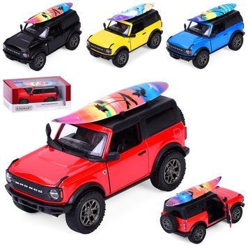 Машинка Kinsmart Ford Bronco 2022 1:34, металева інерційна 12,5 см, з дошкою для серфінгу KT5438WS фото